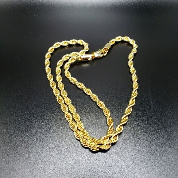 GOLD ROPE CHAIN TWISTED DESIGN NECKLACE 18" 3mm Gold rope chain - Picture 2 of 7